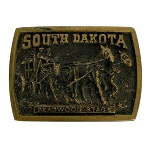 Vintage Heritage Mint South Dakota Deadwood Stage Solid Brass Belt Buckle 1979